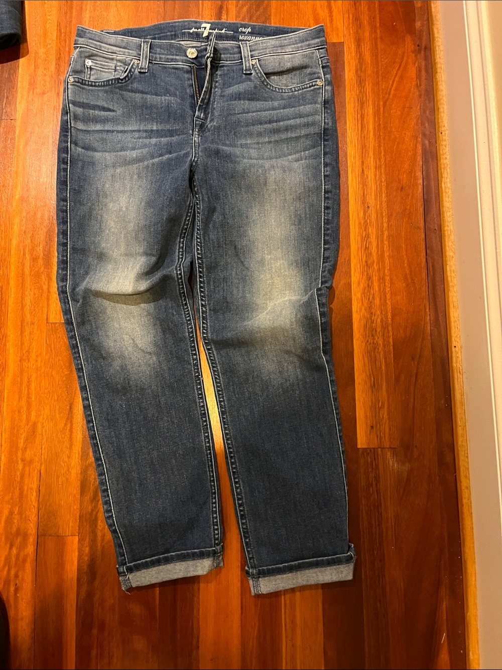 7 For All Mankind Boyfriend Jeans in Dark Blue Wash